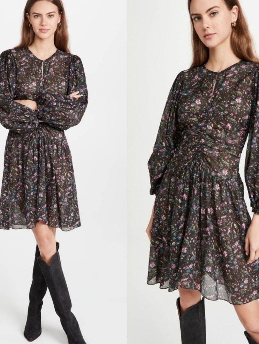 Isabel Marant Etoile 100% Cotton Floral Balloon Sleeve Casual Mini Dress Size 8